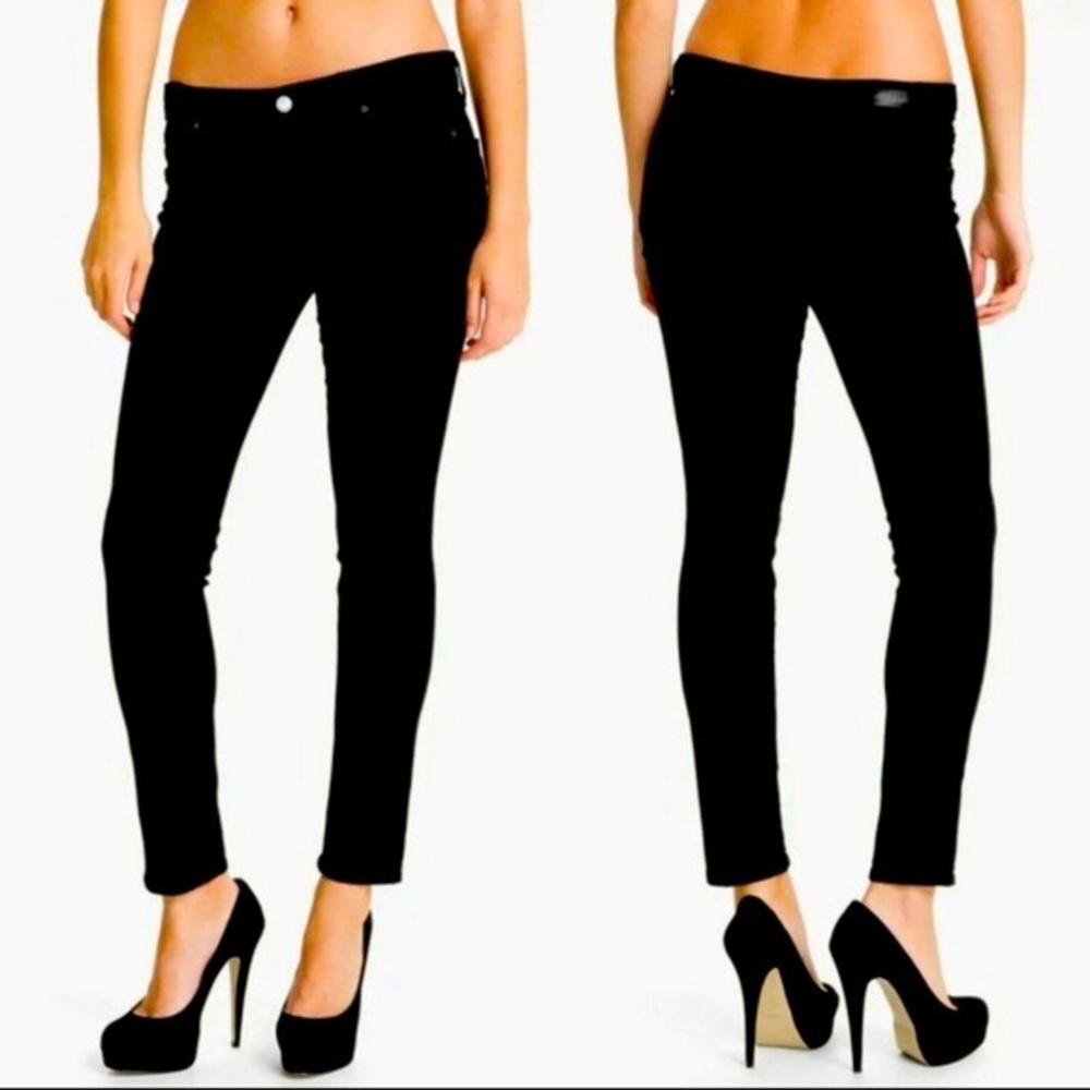 Paige Dark Black Skyline Peg Skinny Mid Rise Jeans Size 28 EUC